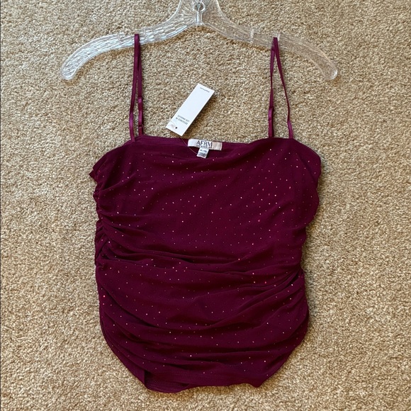 NWT AFRM Sequin Cami Ruched Burgundy size XL - Picture 1 of 7